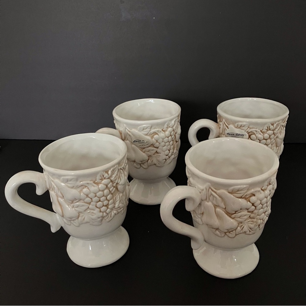 Lot of 4 embossed fruits handpainted  coffee mugs New